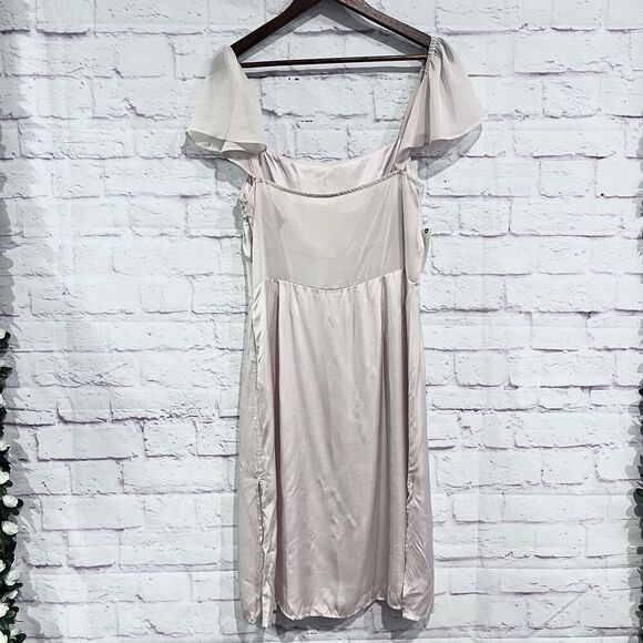 Anthropologie Flutter Sleeve Satin Sheath Dress Size 10 Cocktail Party Dress New - Picture 3 of 16